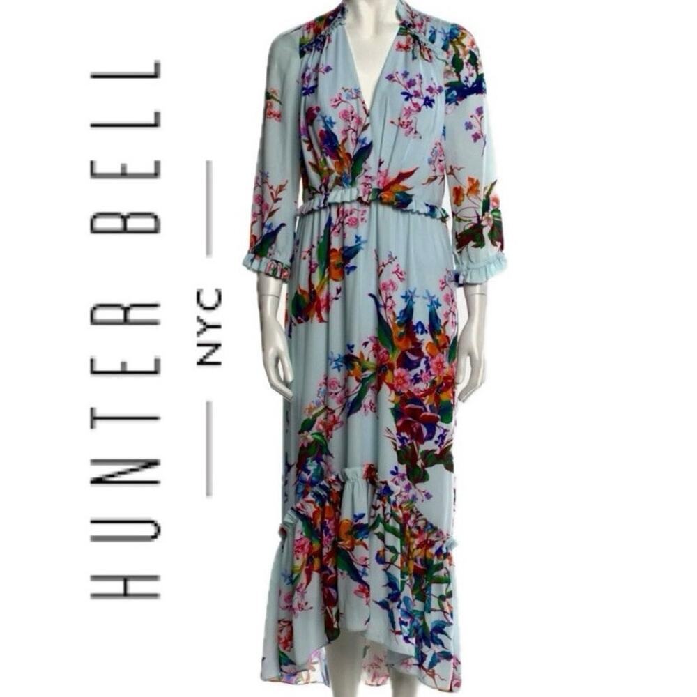 HUNTER BELL MIDI DRESS WILDFLOWER TROPICAL RUFFLE SZ 4 LUXURY COTTAGE CORE